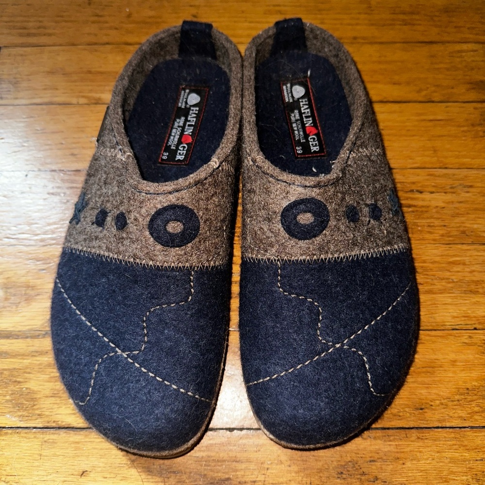 Haflinger Women Blue and Brown Wool Slippers